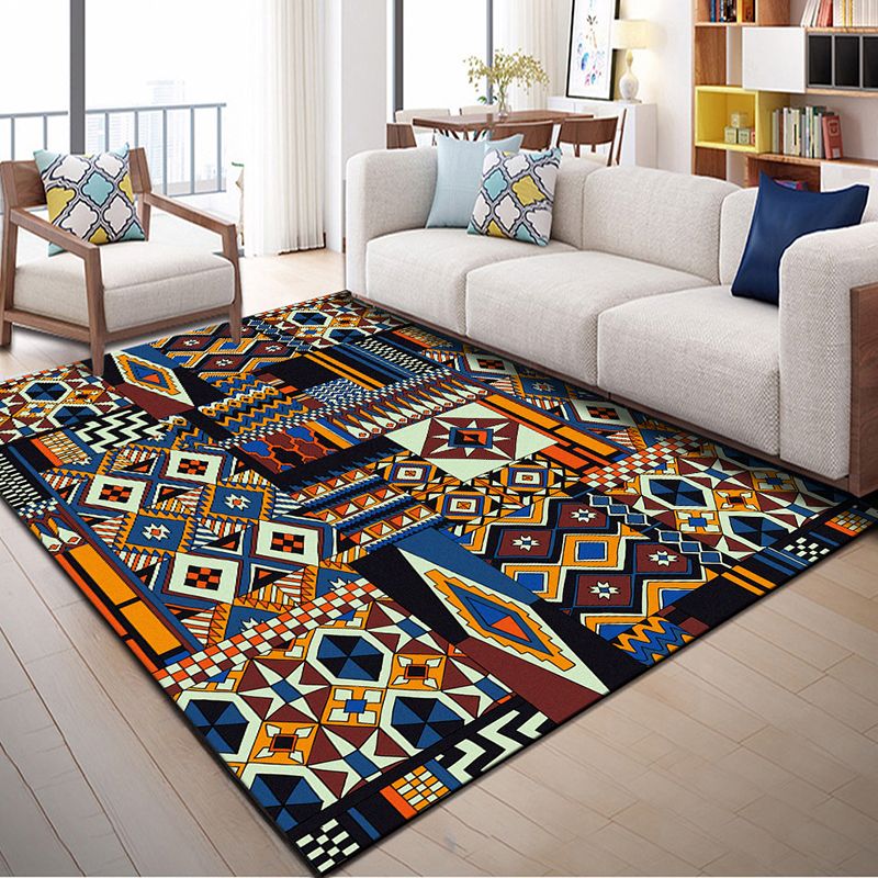 Native American Patterned Rug Multi-Colored Polyester Carpet Machine Washable Pet Friendly Non-Slip Backing Rug for Room