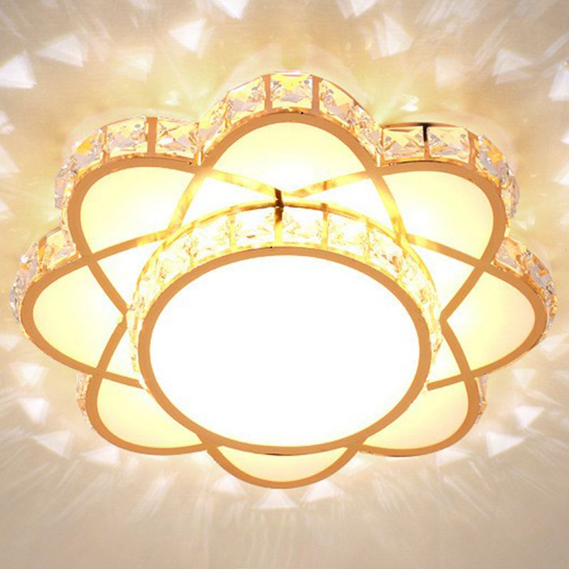 Floral Flush Ceiling Light Contemporary Crystal Rose Gold LED Flush Mount Lighting Fixture