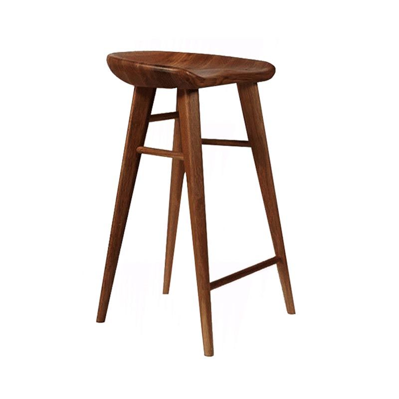 Contemporary Backless Contoured Seat Solid Wood Bar Stool with Footrest