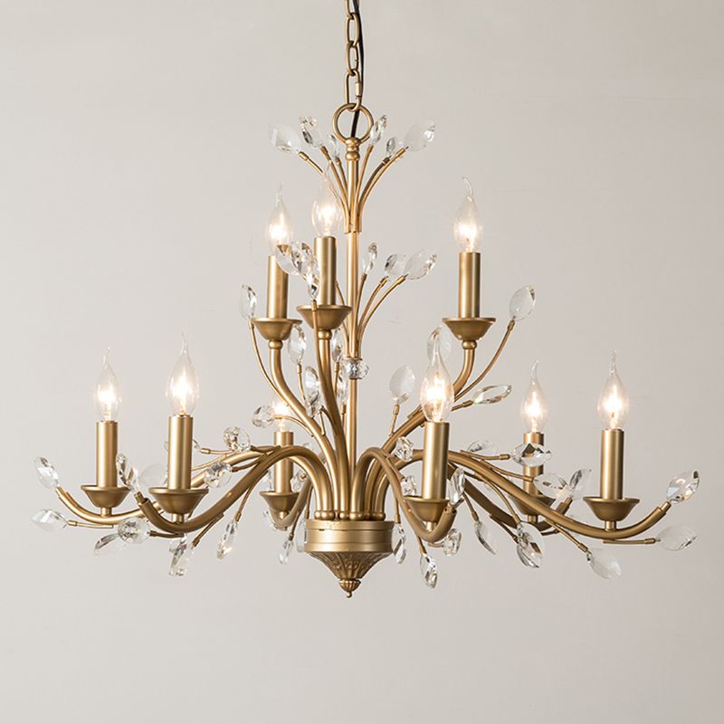 Branches Pendant Lighting Fixture Rustic Style Gold Crystal Hanging Pendant Light
