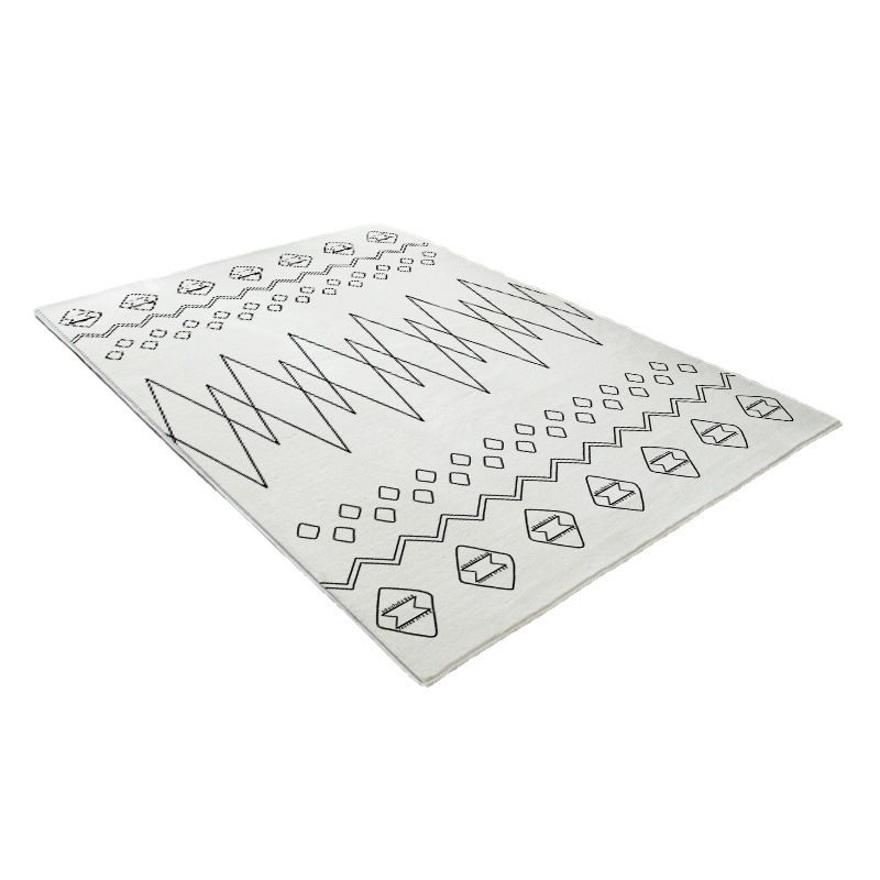 White Line Pattern Rug Polyester Modern Rug Washable Rug for Drawing Room
