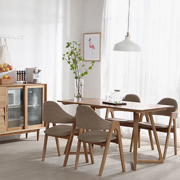 Modern Style Solid Wood Dining Set with Rectangle Shape Table and Double Pedestal Base