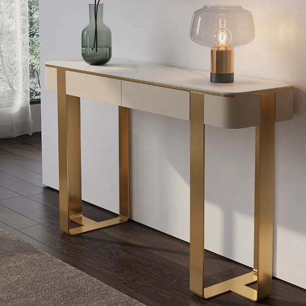 Stone Half Moon Accent Table Modern 33.46" Tall Console Table for Hall