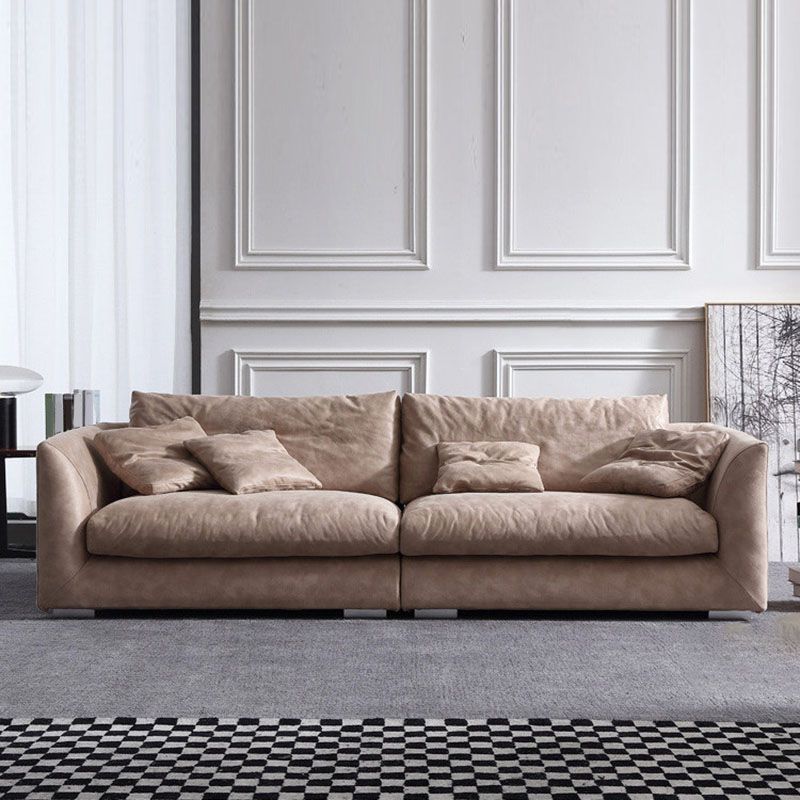 Modern 4-seater Fabric Sofa Flared Arm Sofa with Bolster Pillows