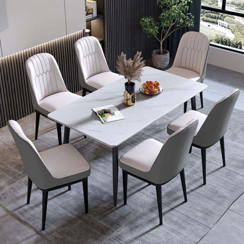 Rectangle Stone Industrial Table Standard Height Dining Table with 4 Legs