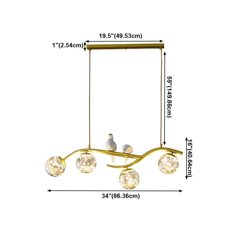 4 Light Sphere Island Light Fixture Contemporary Glass Island Chandelier in Gold