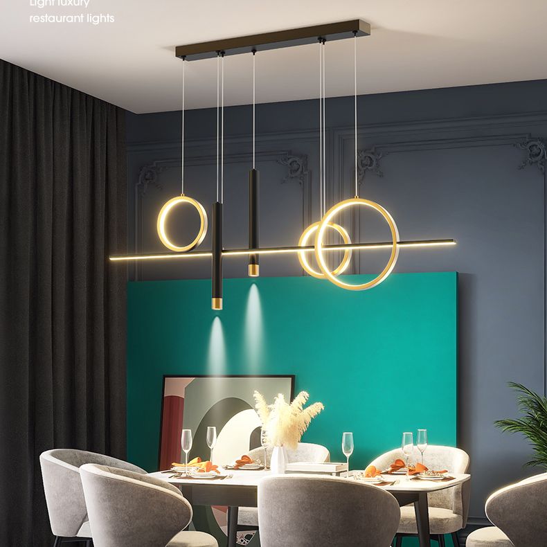 Modern Luxury LED Linear Island Pendant Light Wrought Iron Indoor Hanging Lamp with Silicone Shade