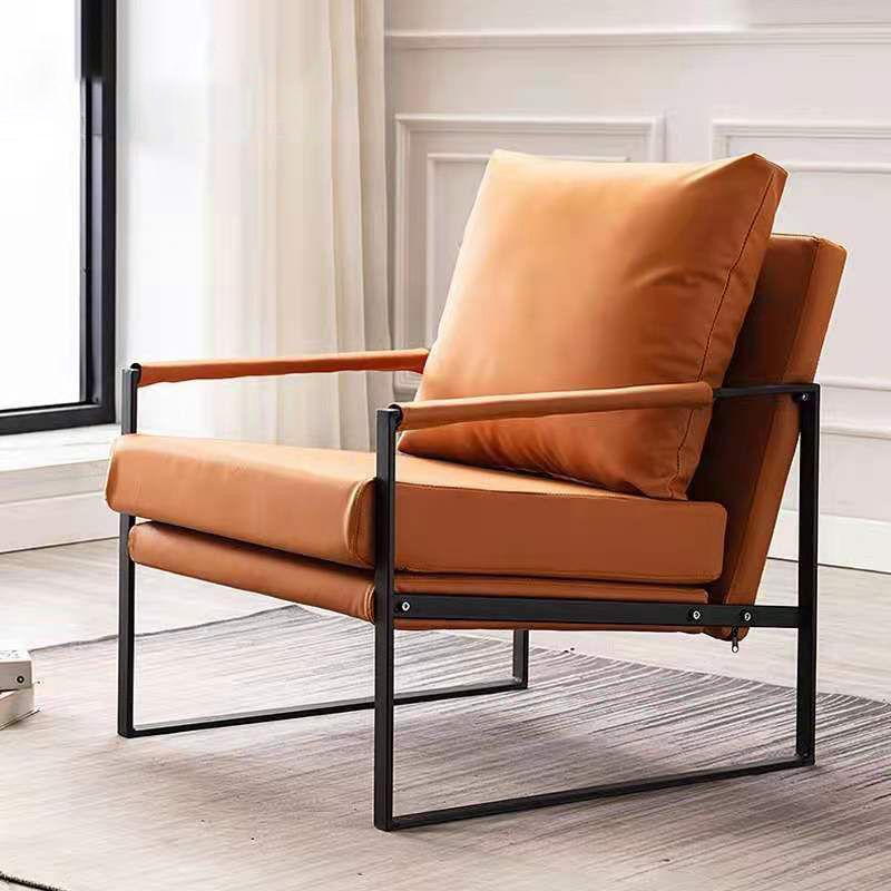 Industrial Metal Armchair Leather Upholstered Accent Armchair