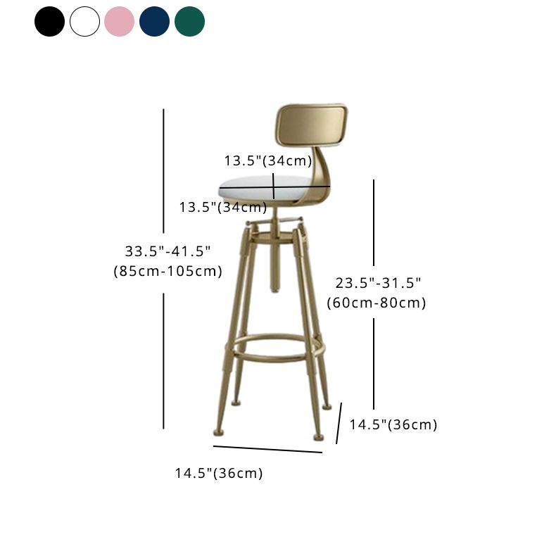 Taburete de bar redondo de terciopelo Glam, reposapiés, taburete de mostrador interior con patas de hierro dorado