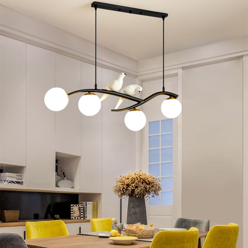 Glass Globe Island Light in Modern Luxury Style Lacquered Iron Pendant Light for Dining Room
