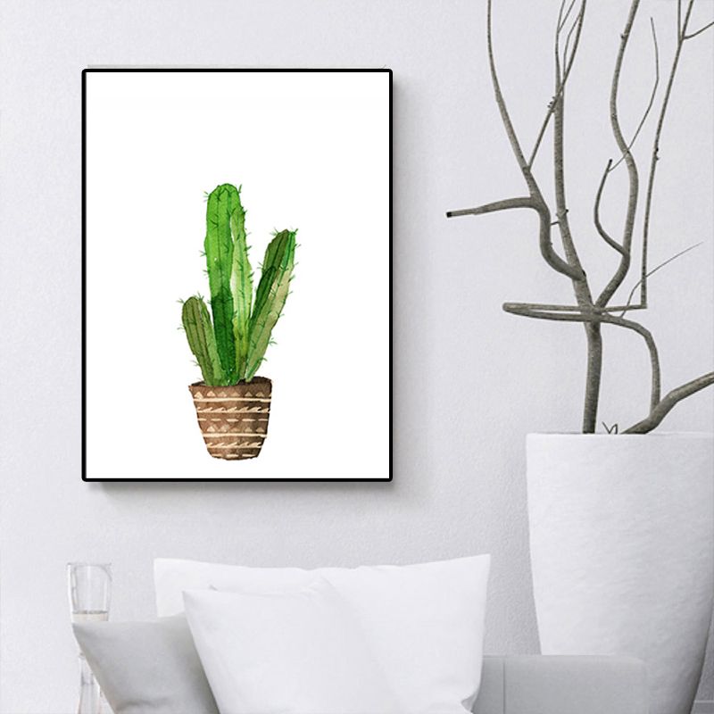 Textured Pot Plant Art Print Canvas Farmhouse Wall Decor for House Interior, Green