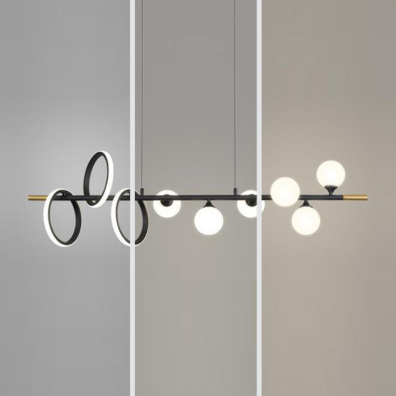 9-Light Black Kitchen Island Lighting Modernism Metal Shaded Ceiling Light