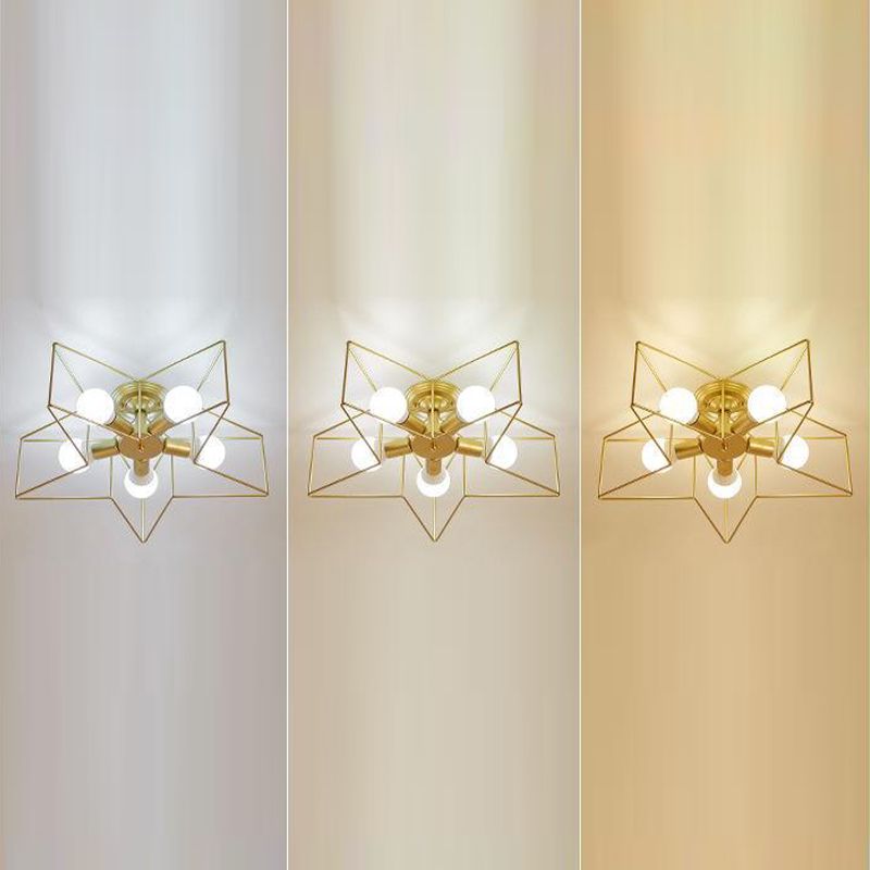 Metal Star Shape Flush Mount Light Industrial 5 Lights Flush Mount Ceiling Fixture