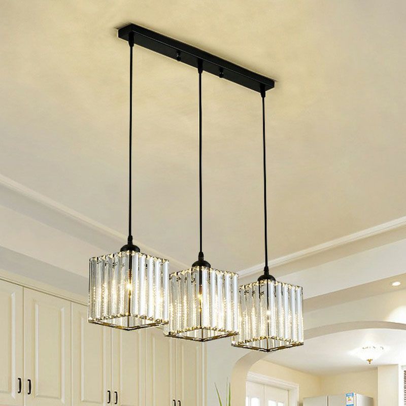 Postmodern Geometry Multiple Hanging Light Clear Crystal Block 3-Light Living Room Ceiling Pendant