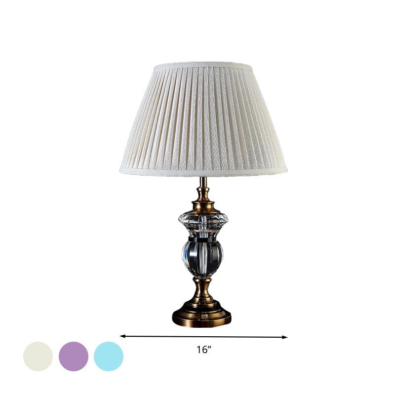 Lampada da comodino in cristallo con paralume pieghettato, lampada da tavolo rurale a 1 luce per soggiorno, in blu/viola chiaro/beige