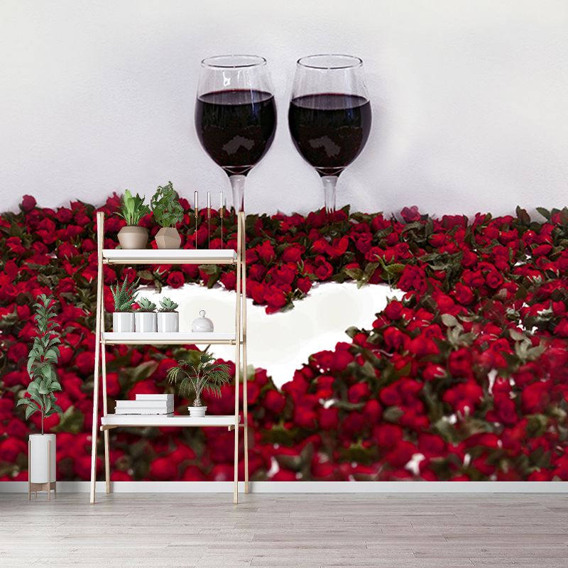 Red Wine Bar Shop Wall Mural Contemporary Moisture Resistant Wall Covering in Soft Color