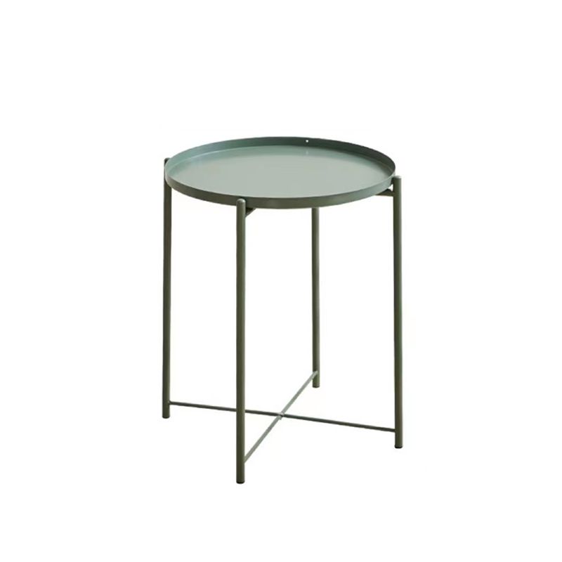 Mid-Century Round Tray Top Side Table Metal Cross Legs End Table