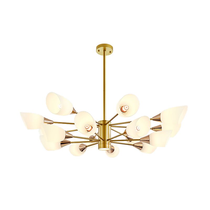 Post Modern 16-Bulb Chandelier with White Frosted Glass Shade Gold Floral Hanging Ceiling Lamp