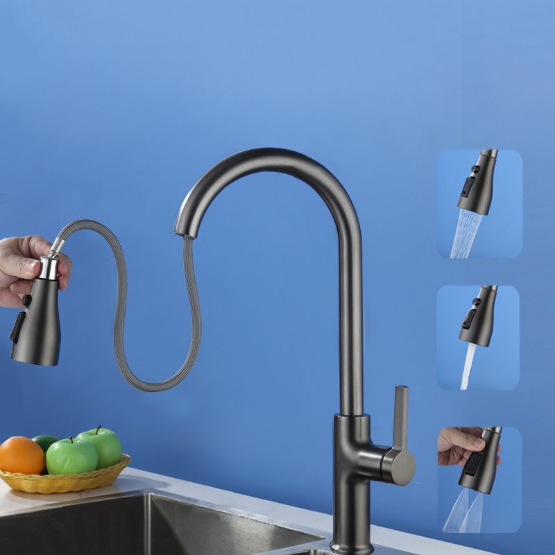 Contemporary Style Kitchen Faucet Copper 1-Handle Retractable High Arc Kitchen Faucet