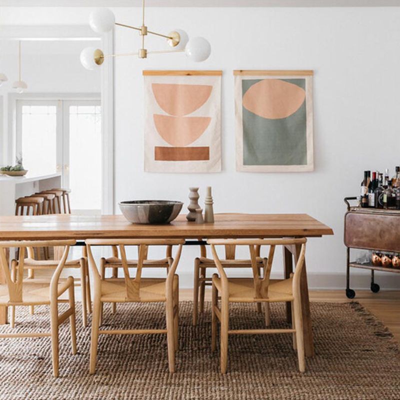 Natural Solid Wood Table Rectangular 4 Legs Table for Dining Room