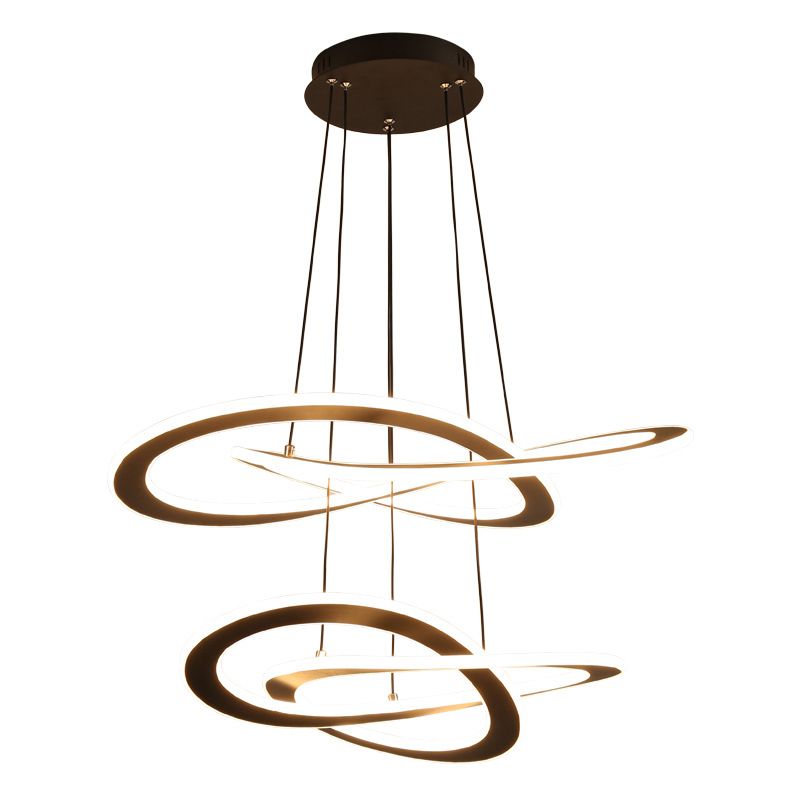 Twisting Metal Chandelier Lighting Fixture Modern LED Black Chandelier Lamp for Living Room