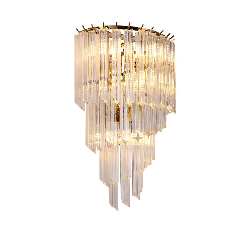Gold Stagger Wall Lamp in Modern Artistic Style Electroplate Iron Wall Light with Crystal Shade