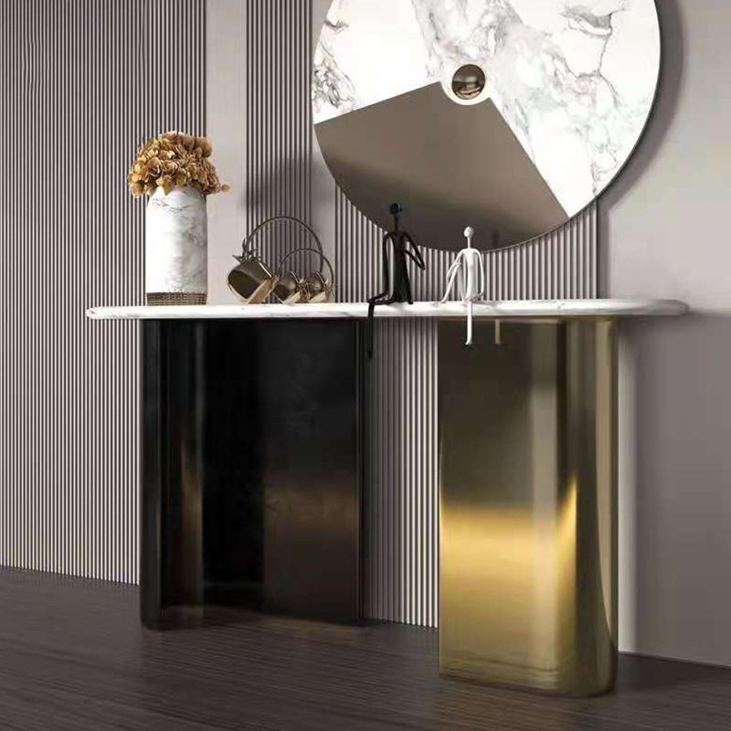 Modern Oval Console Table Metal Console Sofa Table in Black and Gold