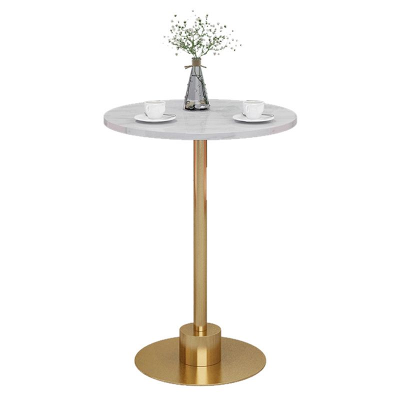 Glam Metal Base Bar Table White Stone Top Fixed Pub Table for Patio