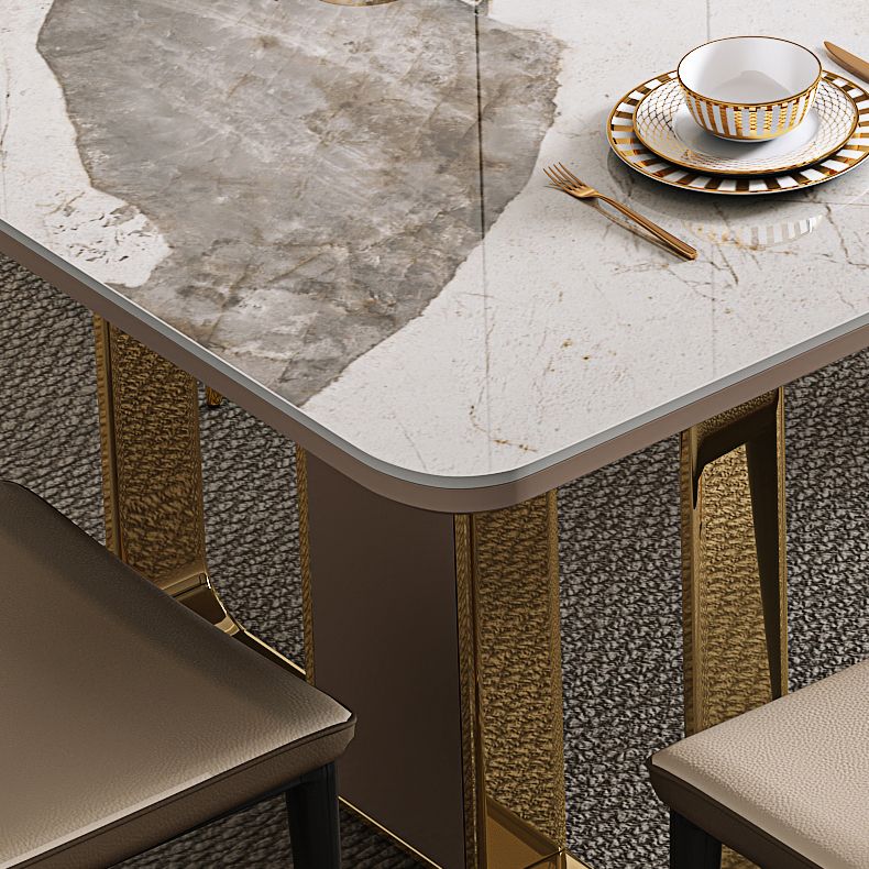 Traditioneller luxuriöser Sinterstein -Esstisch Rechtecktisch mit Metallpodest