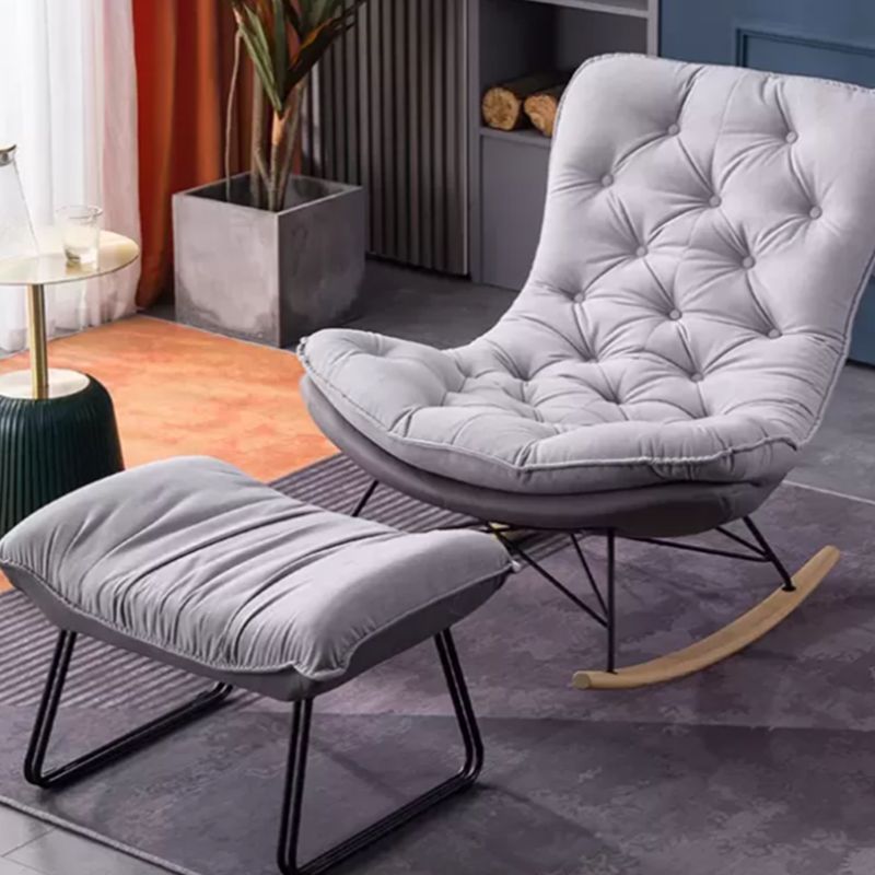Modern Style Rocking Chair Faux Leather Upholstered Chair with Button-Tufted