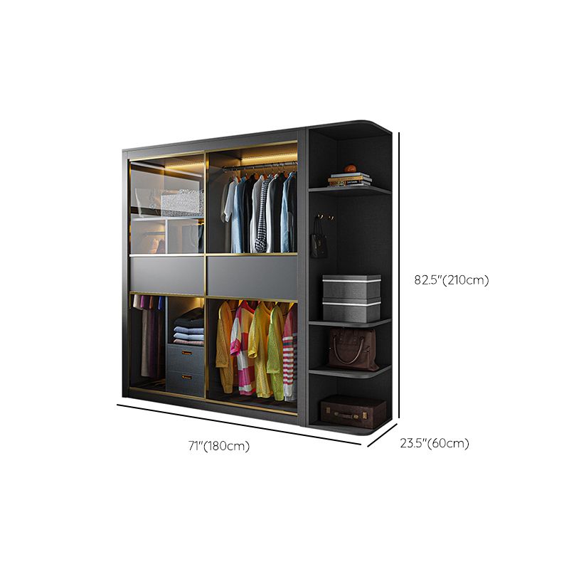 Modern Grey Storage Cabinet Mirrored Finish Cabinet with Glass Doors