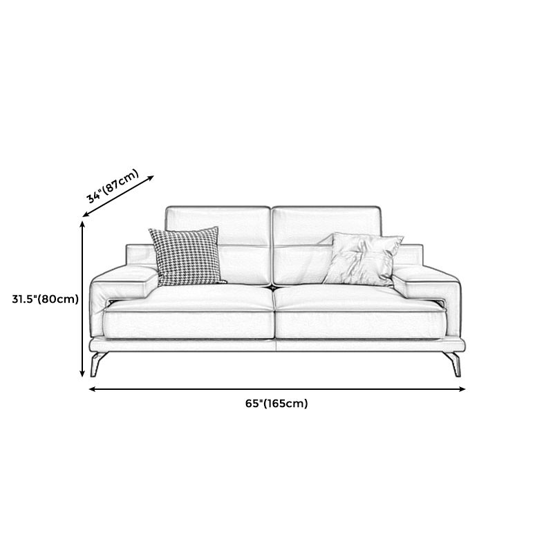 Genuine Leather Stationary Stain Resistant Living Room Gray Sofa