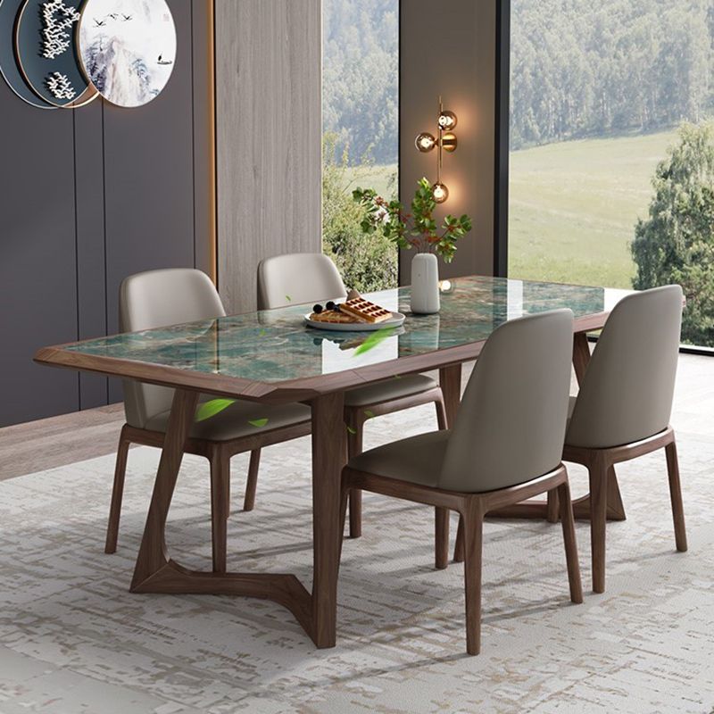 Stone Dining Set with Wooden Frame 1/4/5/7 Pcs Contemporary Dinette Set