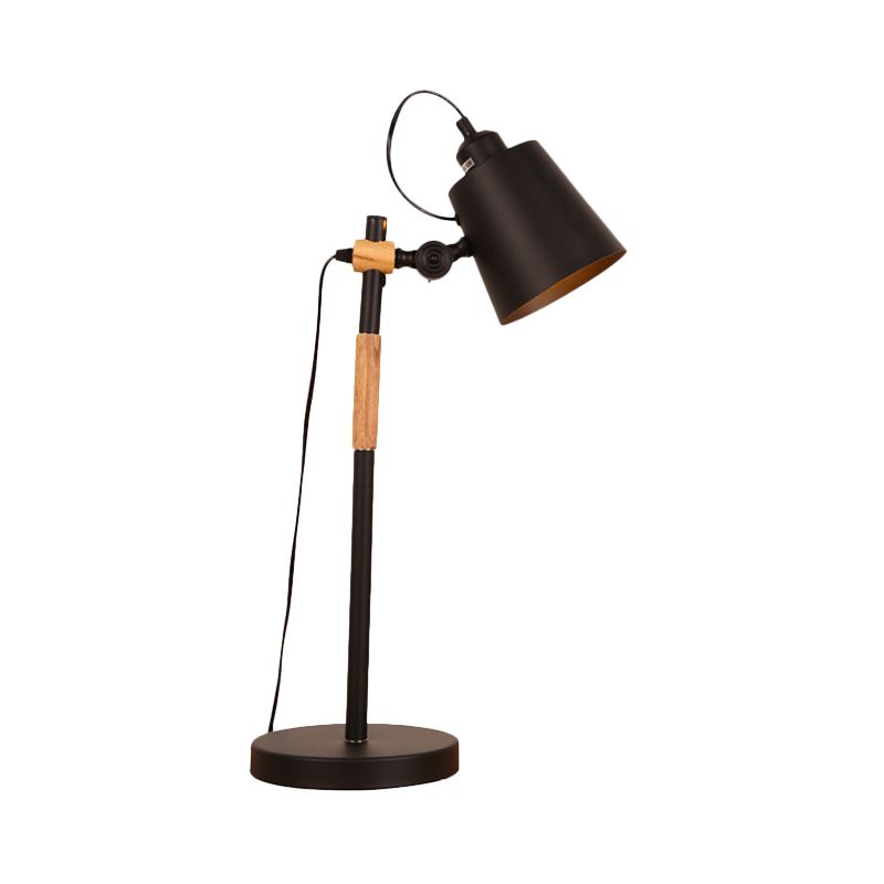Illuminazione notturna con secchio in metallo Lampada da tavolo industriale da soggiorno a 1 lampadina con braccio in legno in bianco/nero