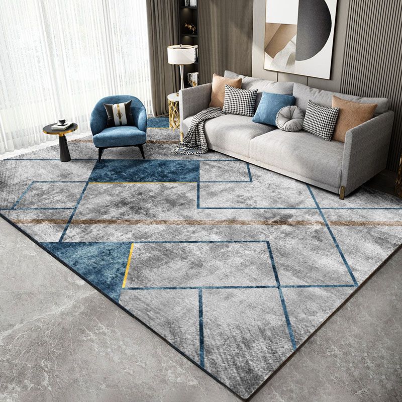 Fancy Modern Carpet Grey Geometric Orint Rug Polyester Anti-Slip Area Rug for Living Room
