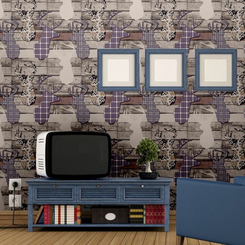 Elk Head and Brick Wallpaper Novelty Washable Living Room Wall Decor, 54.2-sq ft