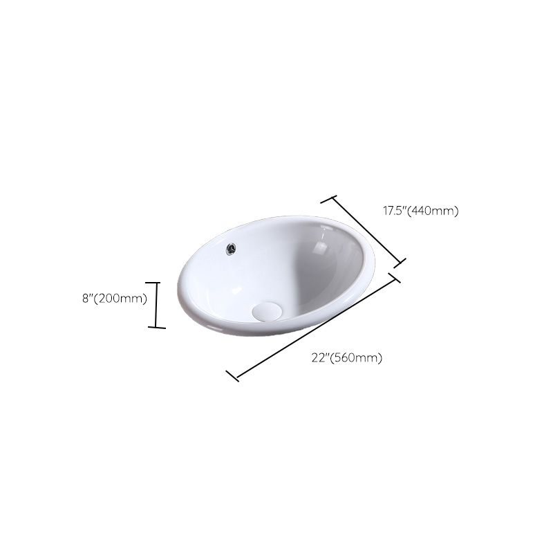 Modern Bathroom Sink Porcelain Oval-Shape Drop-in Bathroom Sink with Pop-Up Drain