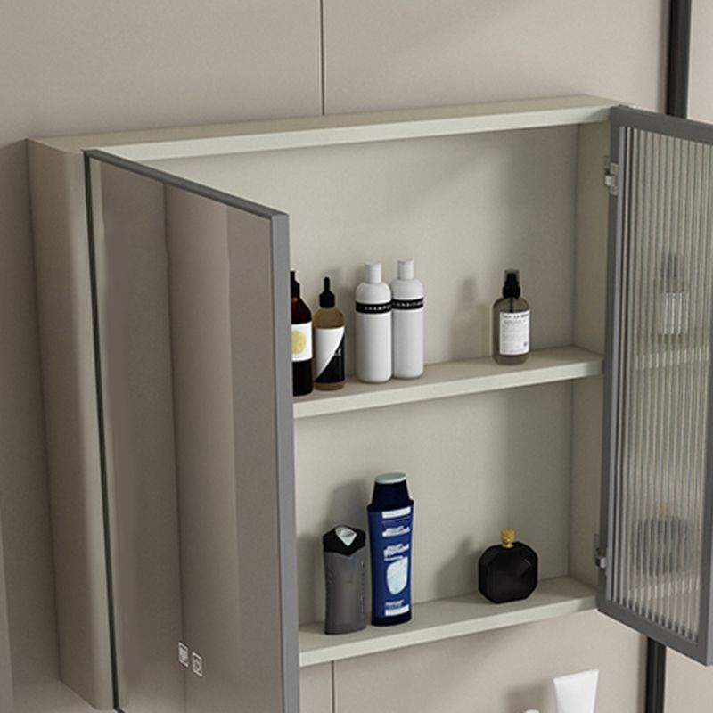 Modern Metal Sink Vanity Wall Mount Khaki Tone Bathroom Vanity with Mirror Cabinet