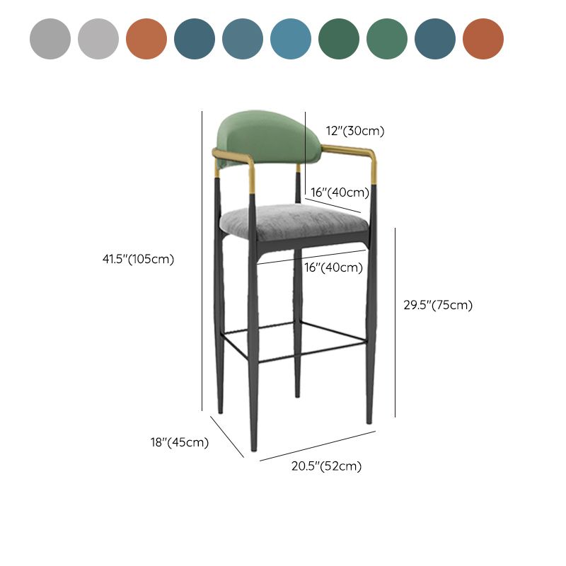 Modern Armless Backrest Counter Stool Iron Bar Stool with Cushion for Dining Room