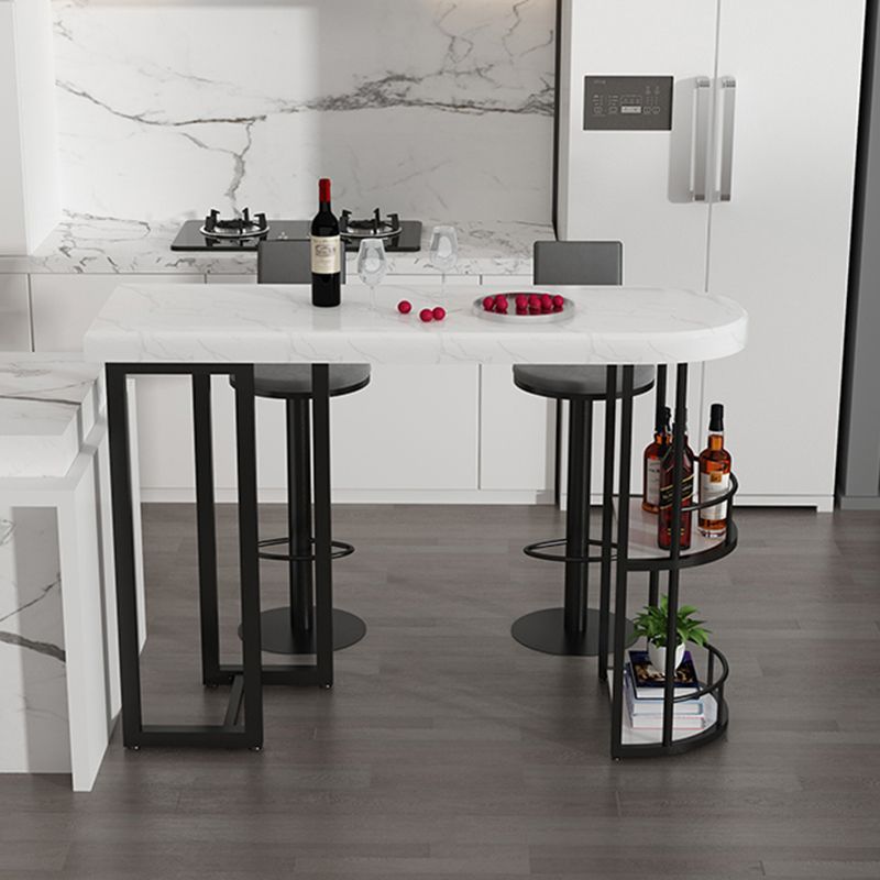 Marble Stone Indoor White Bistro Bar Table Storage Fixed Table Modern Counter Wine Table