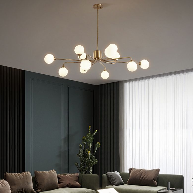 Modos Chandelier Lighting Fixture Simplicity White Glass Brass Finish Ceiling Light for Living Room