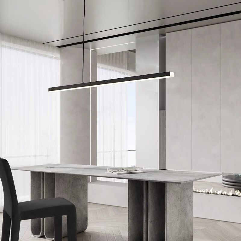 Contemporary Linear LED Hanging Pendant Lights in Black for Dining Room