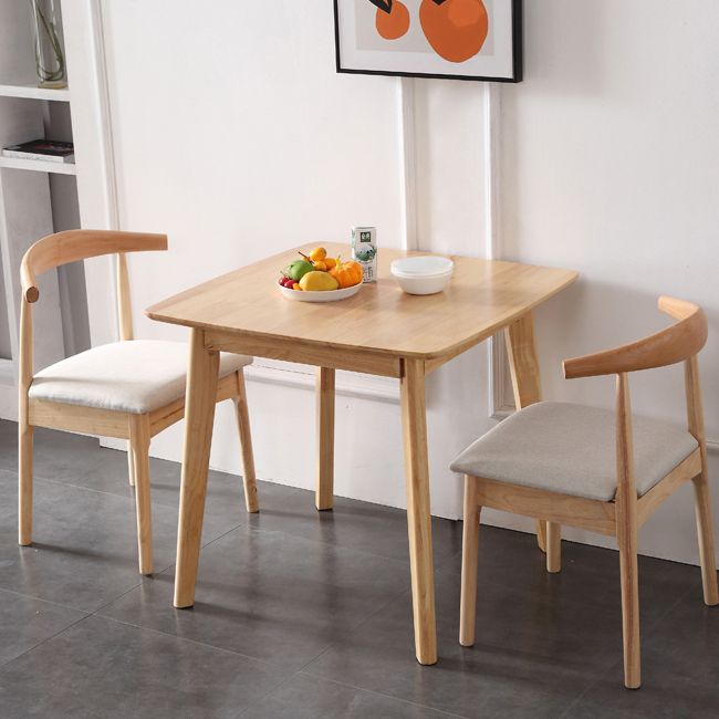 Square Industrial Dining Table Wood Color Fixed Table with Rubberwood Solid Wood