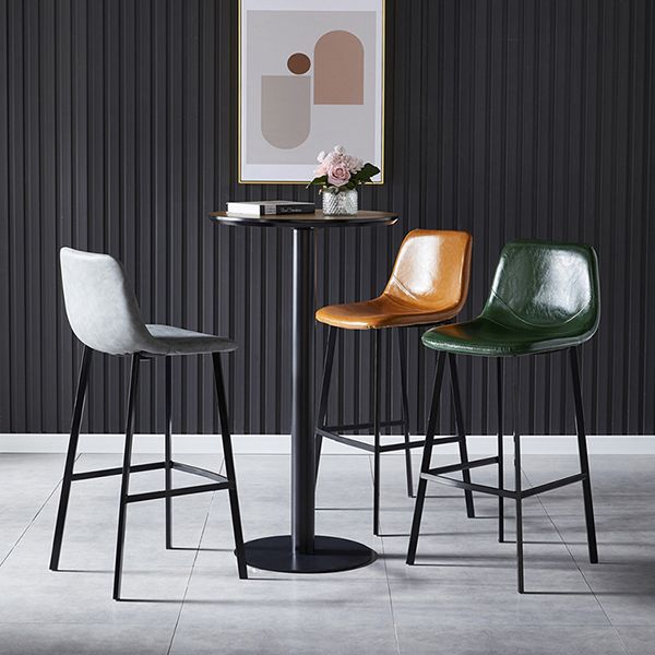 Modern Armless Backrest Counter Stool Iron Household Bar Stool with Leather Cushion