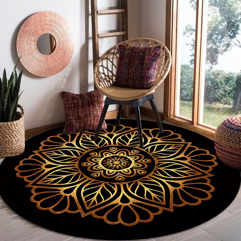 Gold Bohemian Rug Polyéster Alfombra gráfica Alfombra lavable para sala de estar