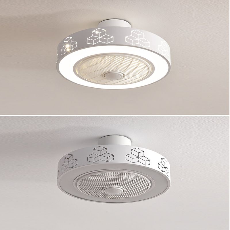 Trommelförmige Schlafzimmer Lüfterlampe Metall Nordic Style LED Semi Flush Deckenleuchte in Weiß