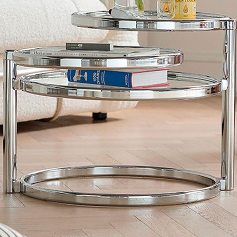 Extendable Coffee Table with Glass Round Top and Stainless Steel Base