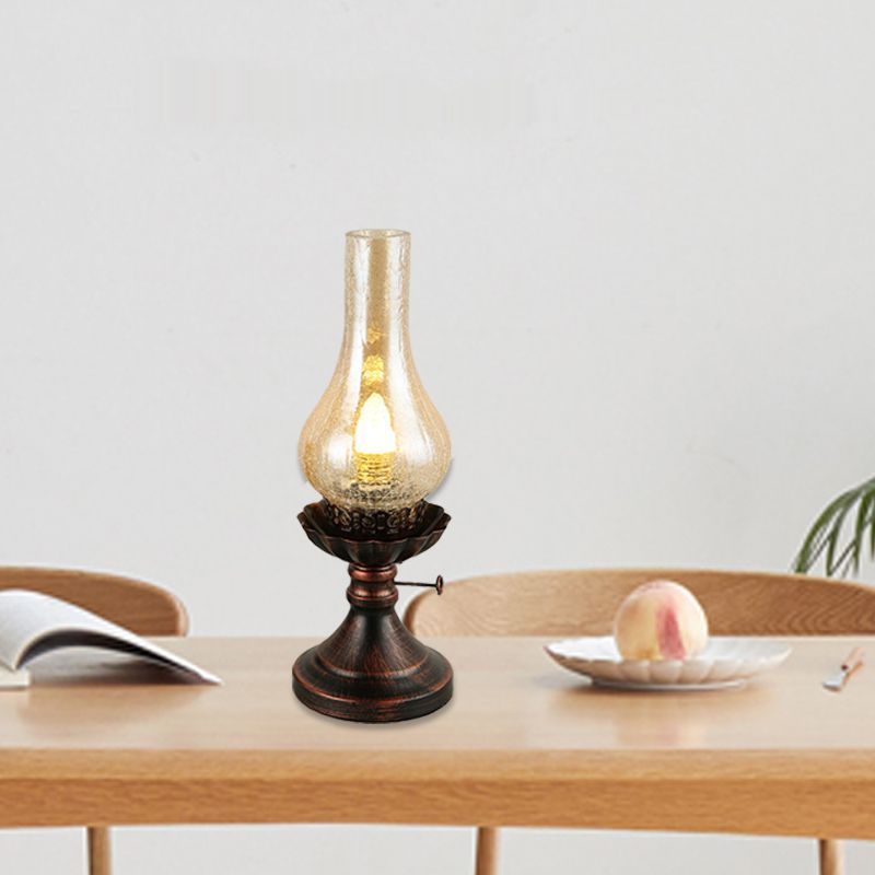 Copper Vase Shade Table Lighting Factory Tan Crackle/Yellow Glass 1-Head Bedside Desk Lamp with Metal Base