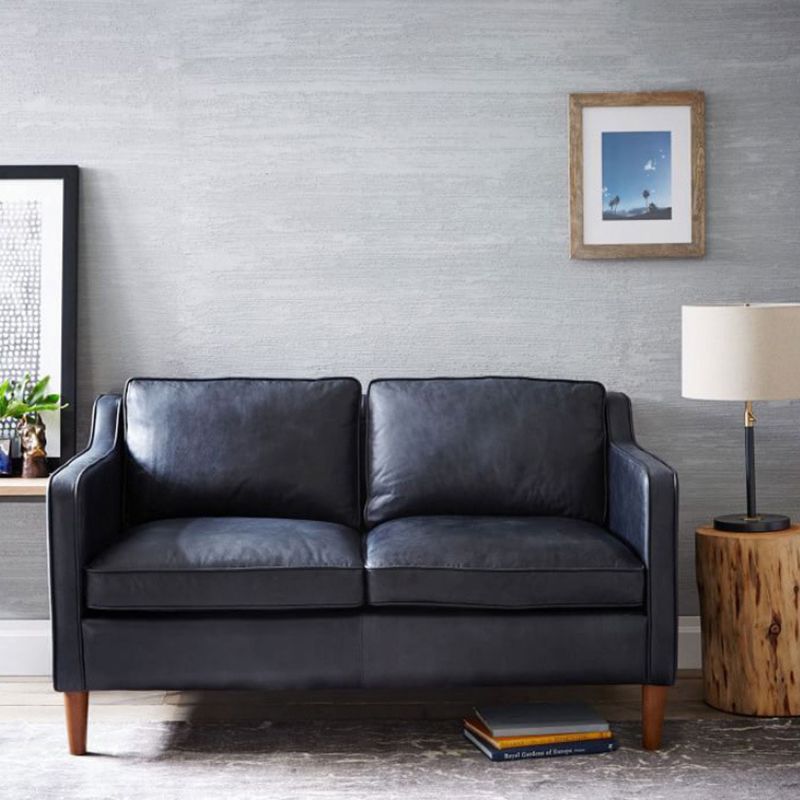 Loose Back Square Arm Sofa Stationary Faux Leather Sofa with Cushions