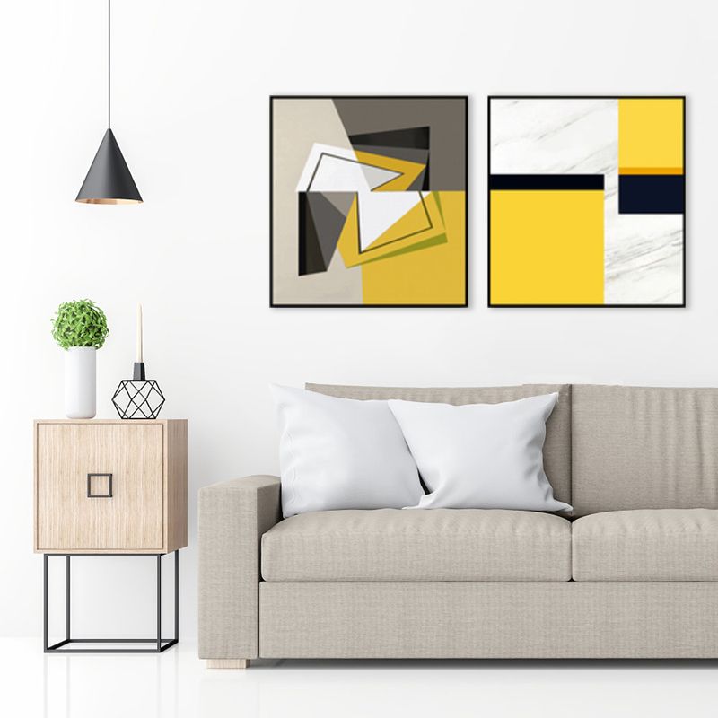 Textured Illustrated Geometry Canvas Art Contemporary Wall Decor for Sitting Room
